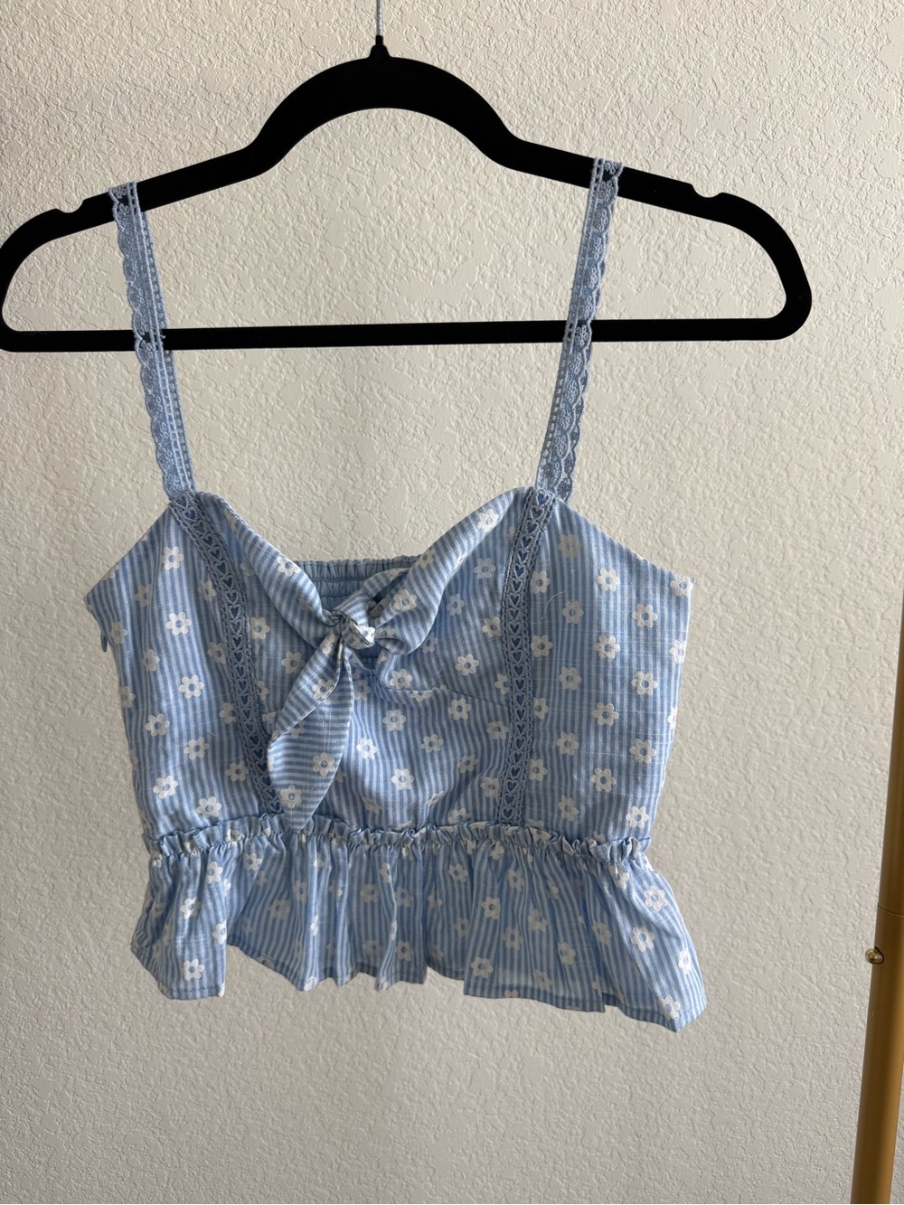 Blue Floral Tie-Front Peplum Cami Top
